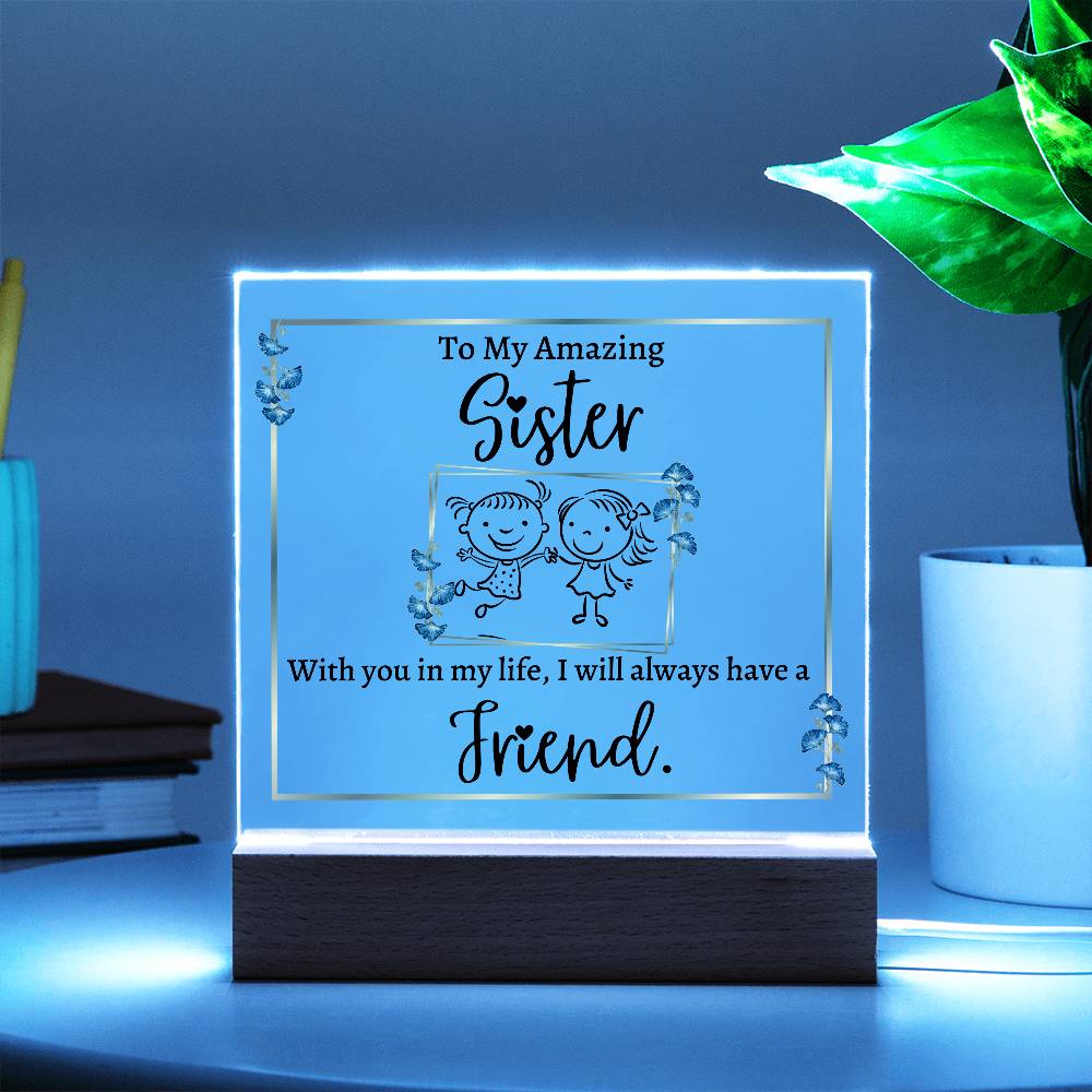 Printed Square Acrylic Plaque with LED, gift for sister