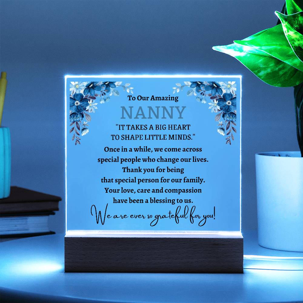 Printed Square Acrylic Plaque with LED, gift for Nanny