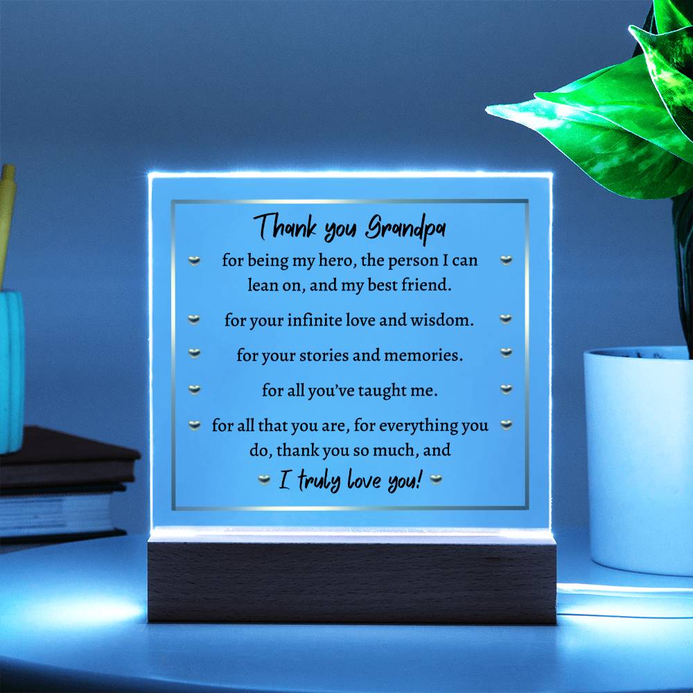 Square Acrylic Plaque, gift for Grandpa, Grandfather, Granddad on Father's Day, his birthday, Thanksgiving, Christmas