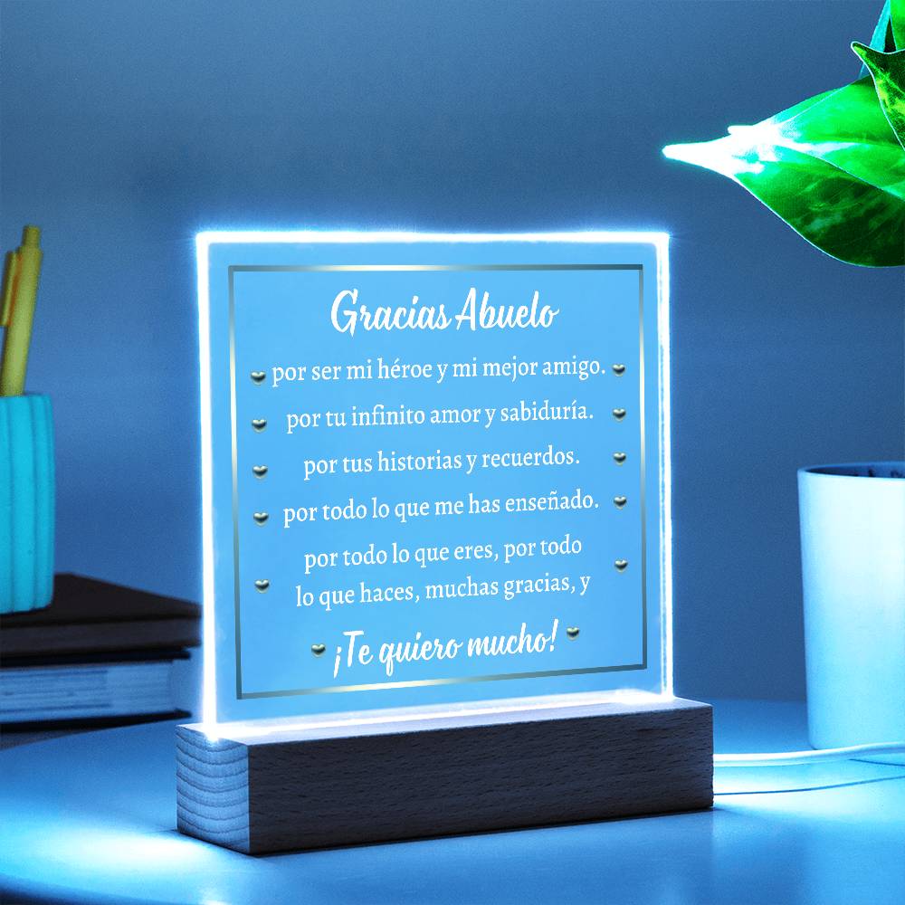 Printed Square Acrylic Plaque with LED,gift for Abuelo, Spanish Grandpa, Grandfather, Granddad on Father's Day, his birthday, Thanksgiving, Christmas