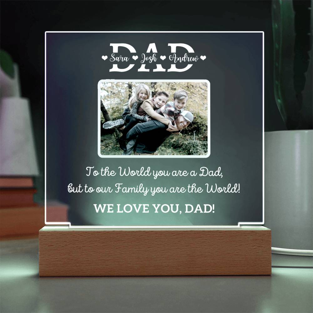 Printed Square Acrylic Plaque with LED, gift for Dad on Father's day, dad's birthday, Christmas