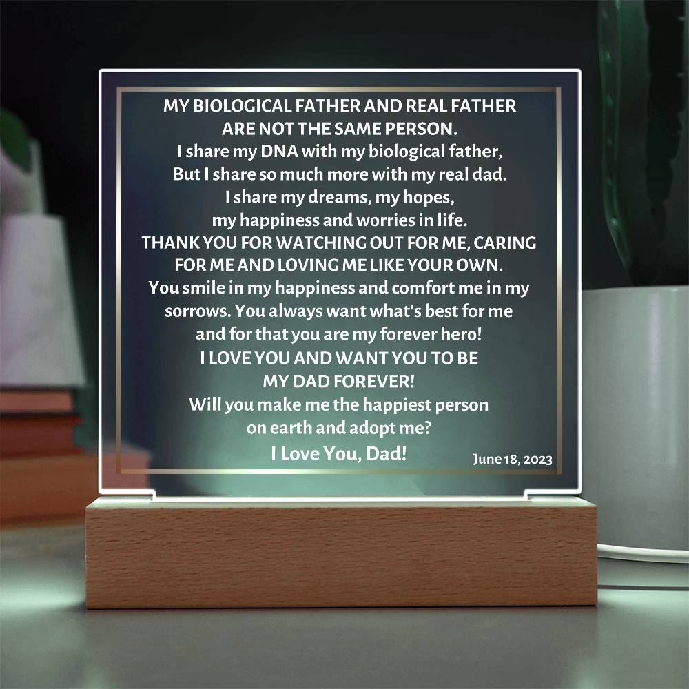 Printed Square Acrylic Plaque with LED, gift for step dad, step father, will you adopt me?