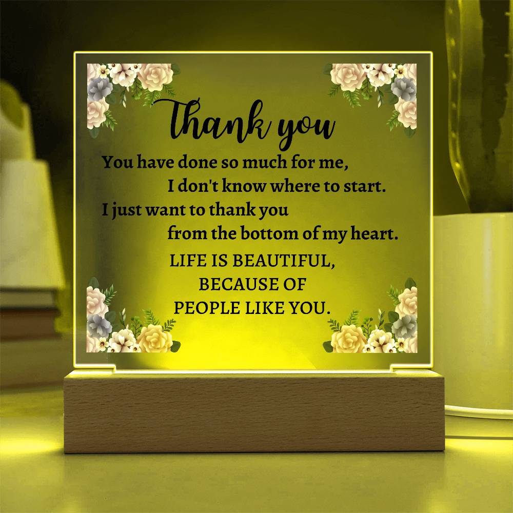 Printed Acrylic Square Plaque with LED, thank you gift for friend and family