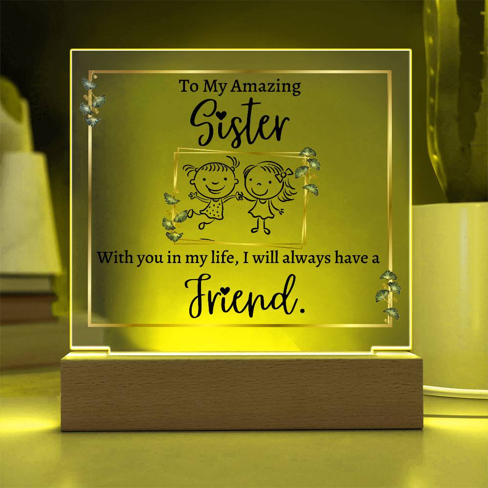 Printed Square Acrylic Plaque with LED, gift for sister