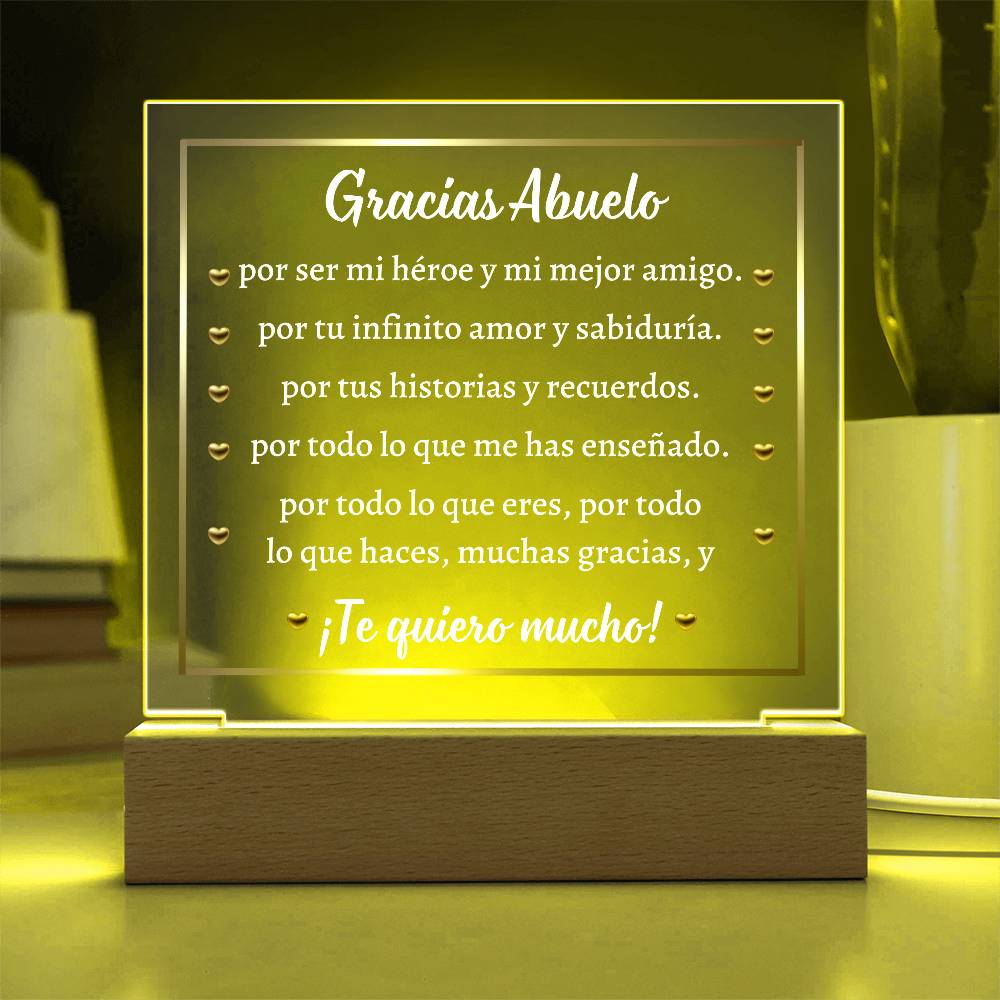 Printed Square Acrylic Plaque with LED,gift for Abuelo, Spanish Grandpa, Grandfather, Granddad on Father's Day, his birthday, Thanksgiving, Christmas