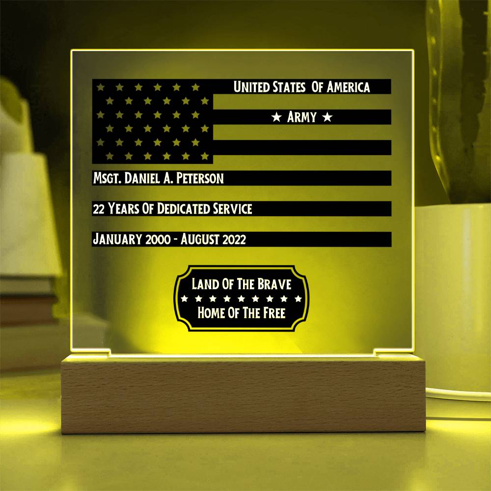 Printed Square Acrylic Plaque with LED, Veterans Day gift for Him, Father, Uncle, Husband, Brother