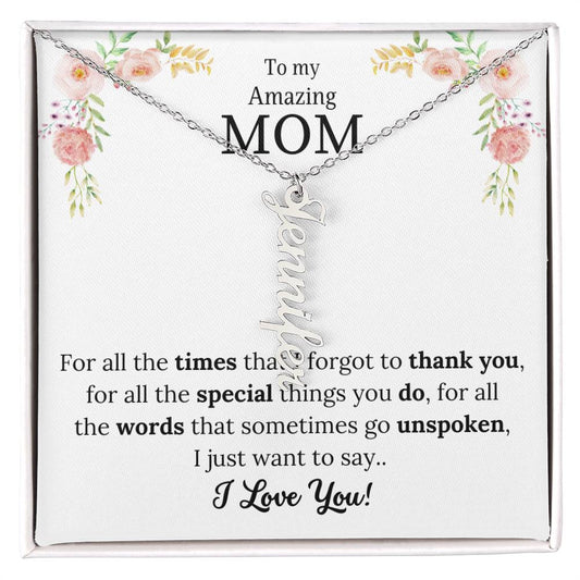 Personalized Vertical Name Necklace, gift for Mom, Mother with kids name.