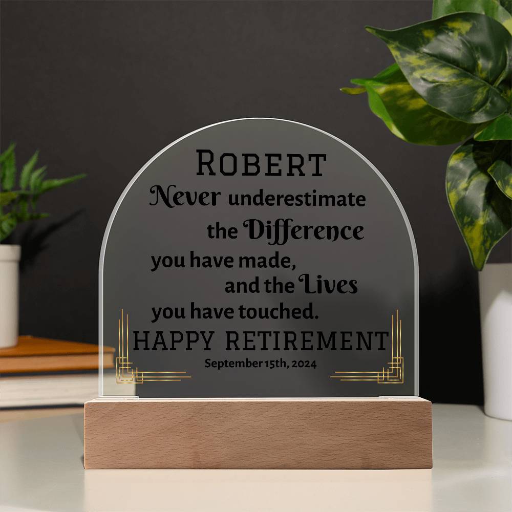 Domed Acrylic Plaque, Personalized Retirement Gift