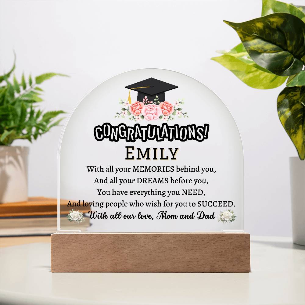 Printed Acrylic Dome Plaque with LED, graduation gift for daughter, son, class of 2024