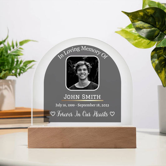 Printed Acrylic Dome Plaque with LED, Memorial gift for loved one