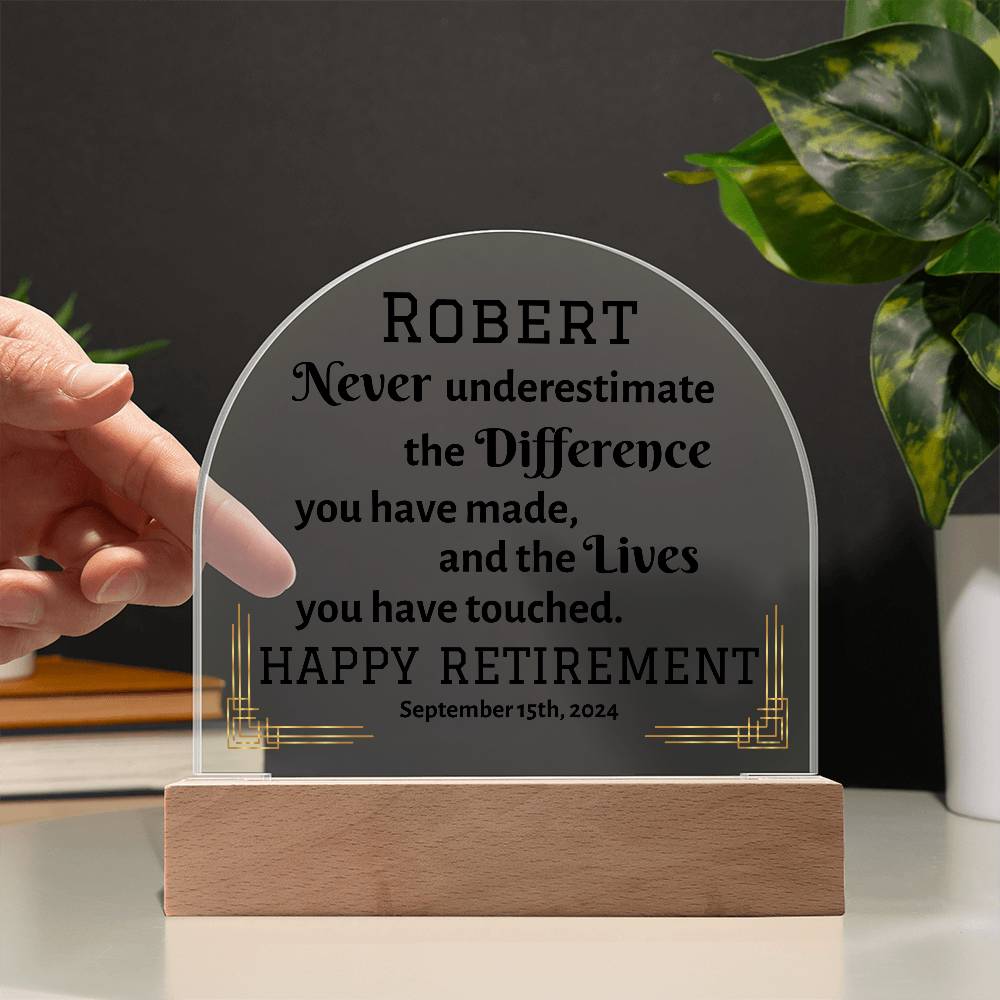 Domed Acrylic Plaque, Personalized Retirement Gift