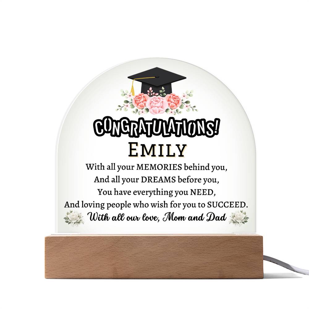 Printed Acrylic Dome Plaque with LED, graduation gift for daughter, son, class of 2024