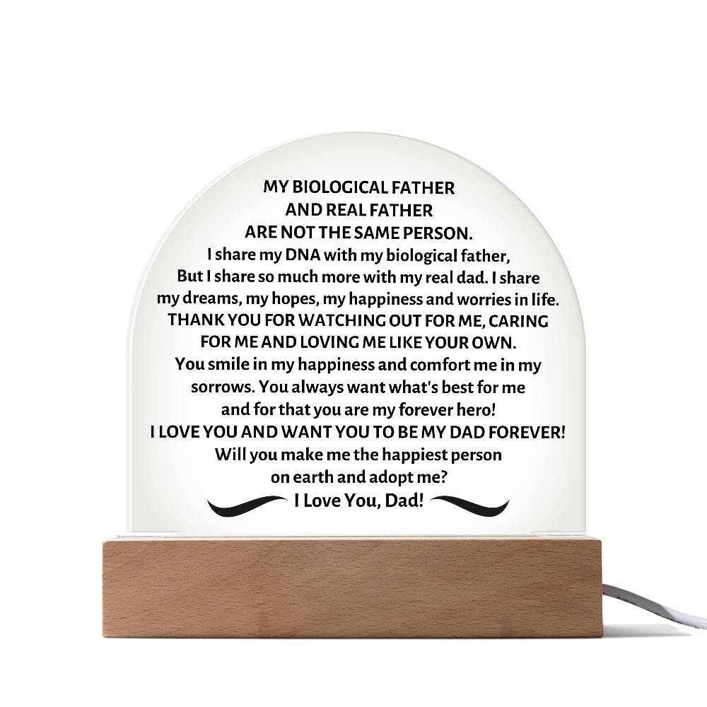 Printed Acrylic Dome Plaque with LED, gift for step dad, step father, will you adopt me?