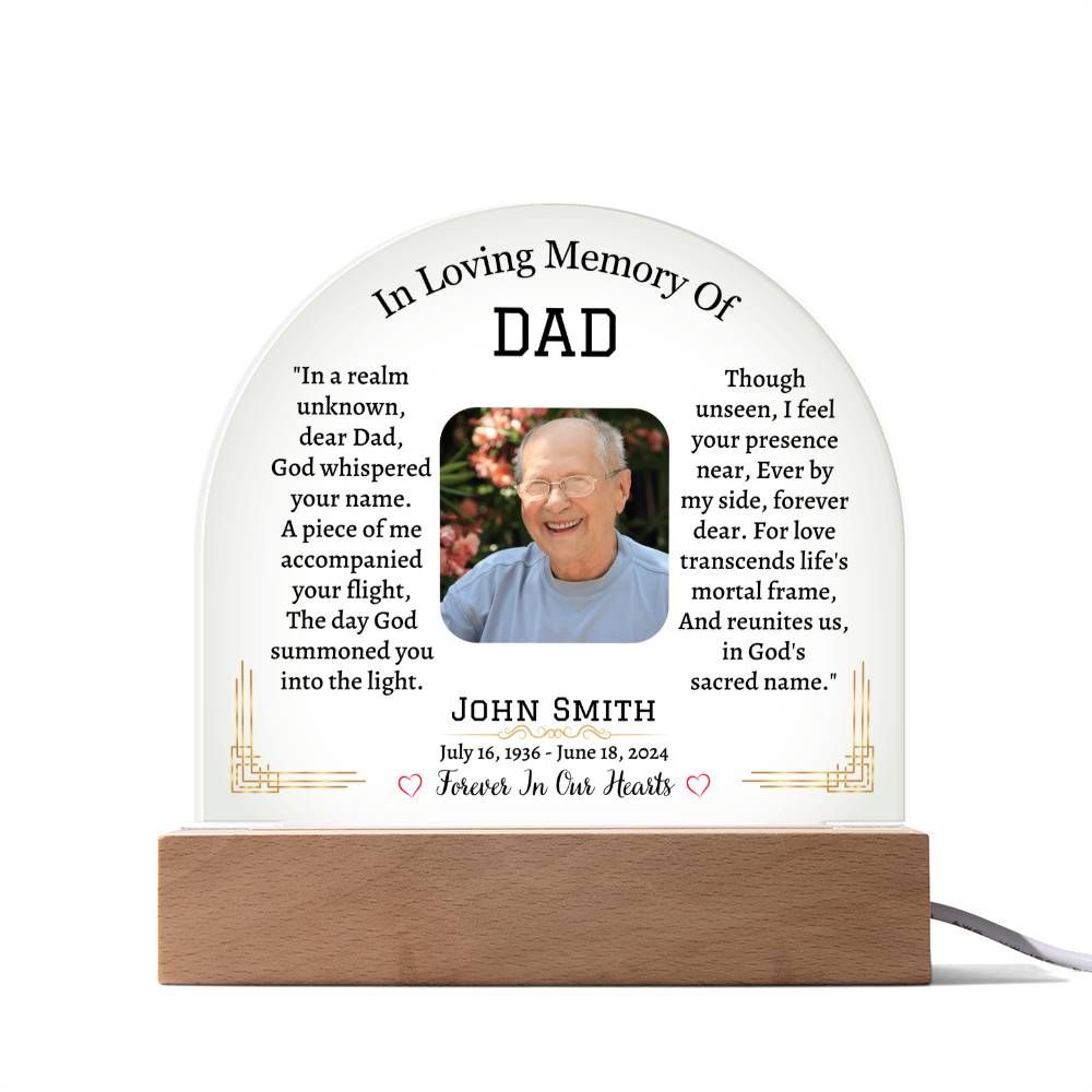 Printed Acrylic Dome Plaque with LED, Personalized Memorial Gift