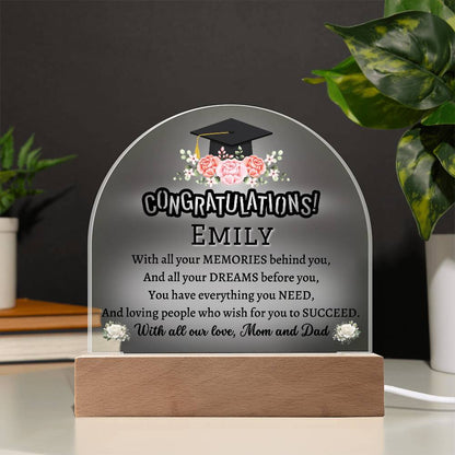 Printed Acrylic Dome Plaque with LED, graduation gift for daughter, son, class of 2024