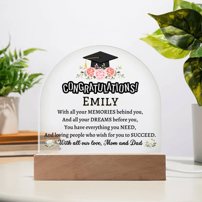 Printed Acrylic Dome Plaque with LED, graduation gift for daughter, son, class of 2024