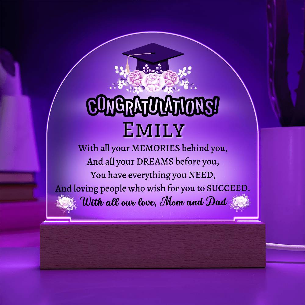 Printed Acrylic Dome Plaque with LED, graduation gift for daughter, son, class of 2024