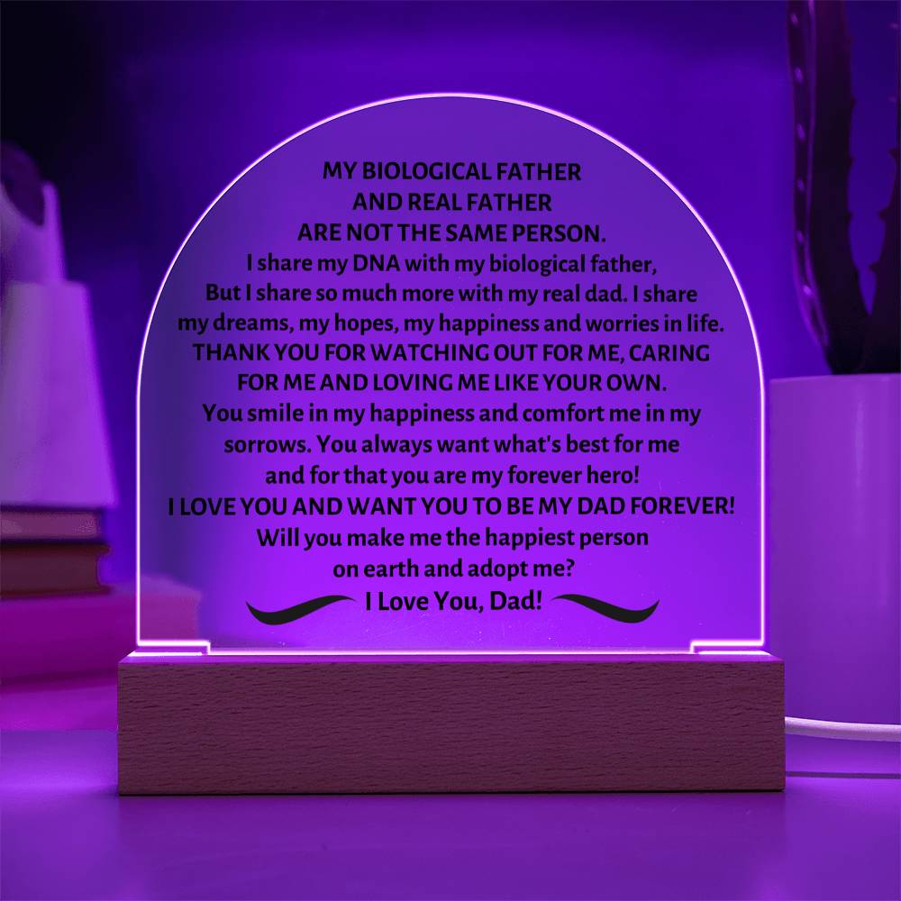 Printed Acrylic Dome Plaque with LED, gift for step dad, step father, will you adopt me?