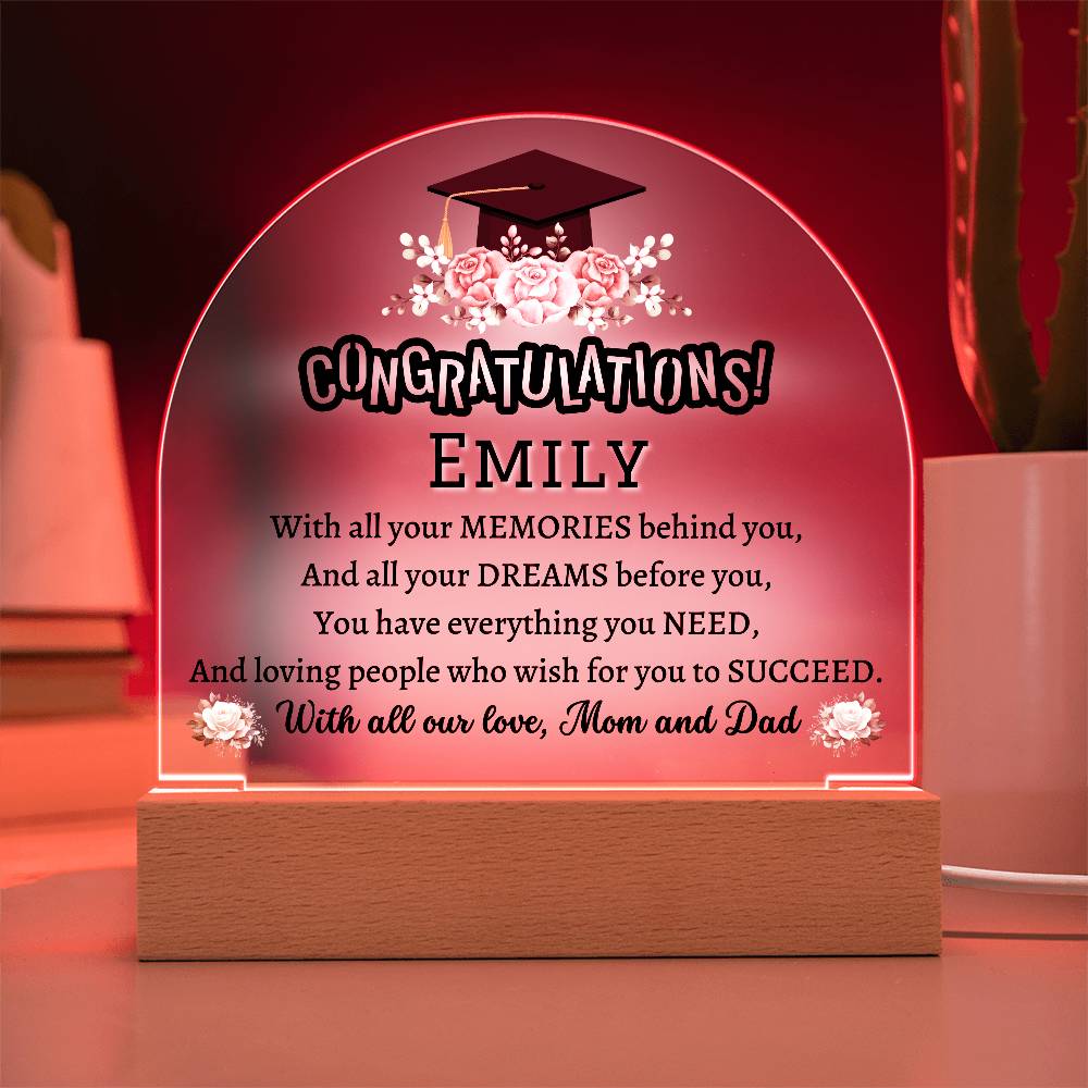 Printed Acrylic Dome Plaque with LED, graduation gift for daughter, son, class of 2024