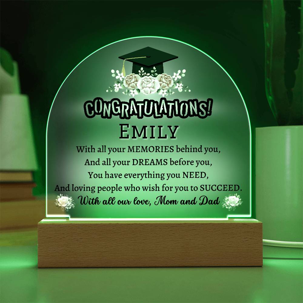 Printed Acrylic Dome Plaque with LED, graduation gift for daughter, son, class of 2024