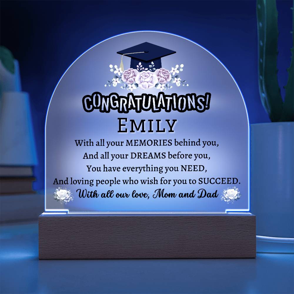 Printed Acrylic Dome Plaque with LED, graduation gift for daughter, son, class of 2024