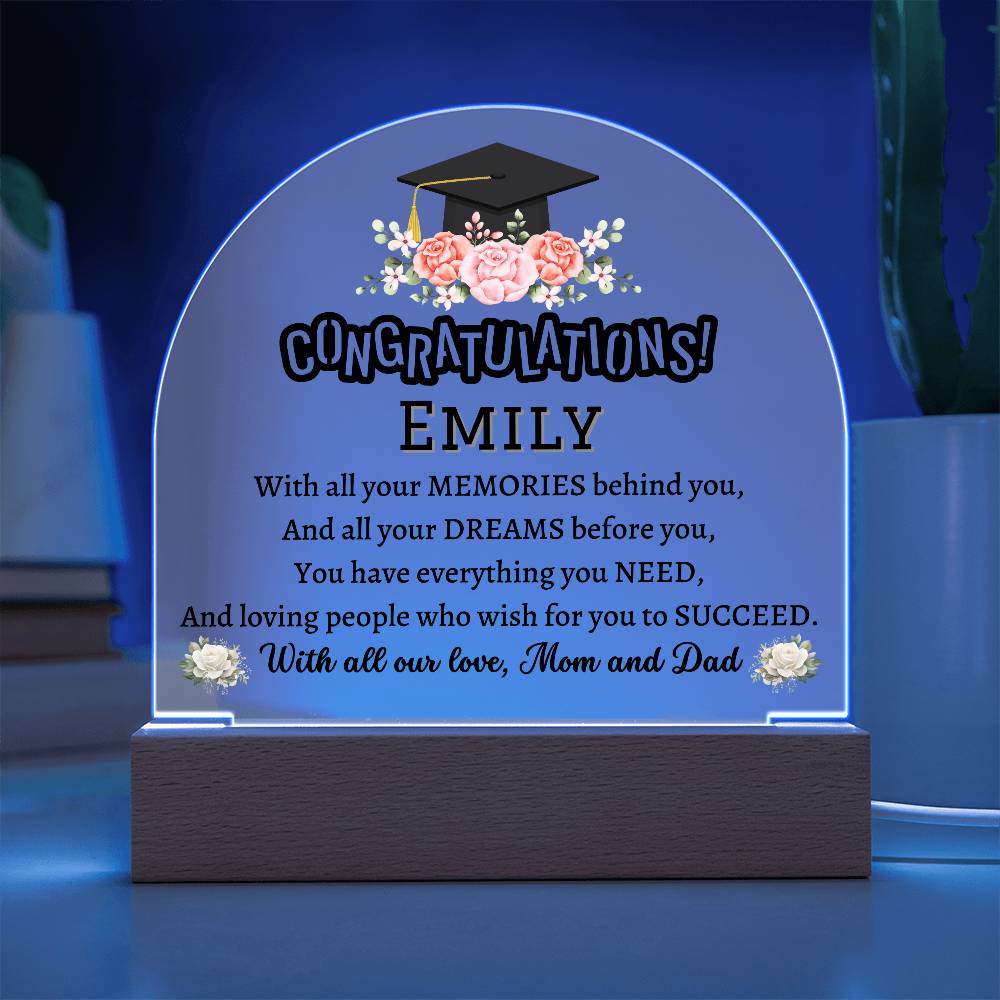 Printed Acrylic Dome Plaque with LED, graduation gift for daughter, son, class of 2024