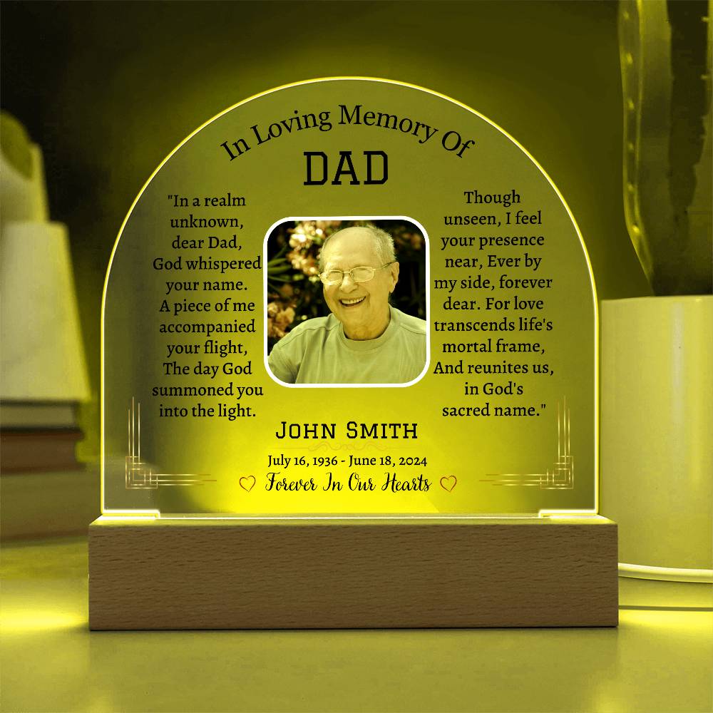 Printed Acrylic Dome Plaque with LED, Personalized Memorial Gift