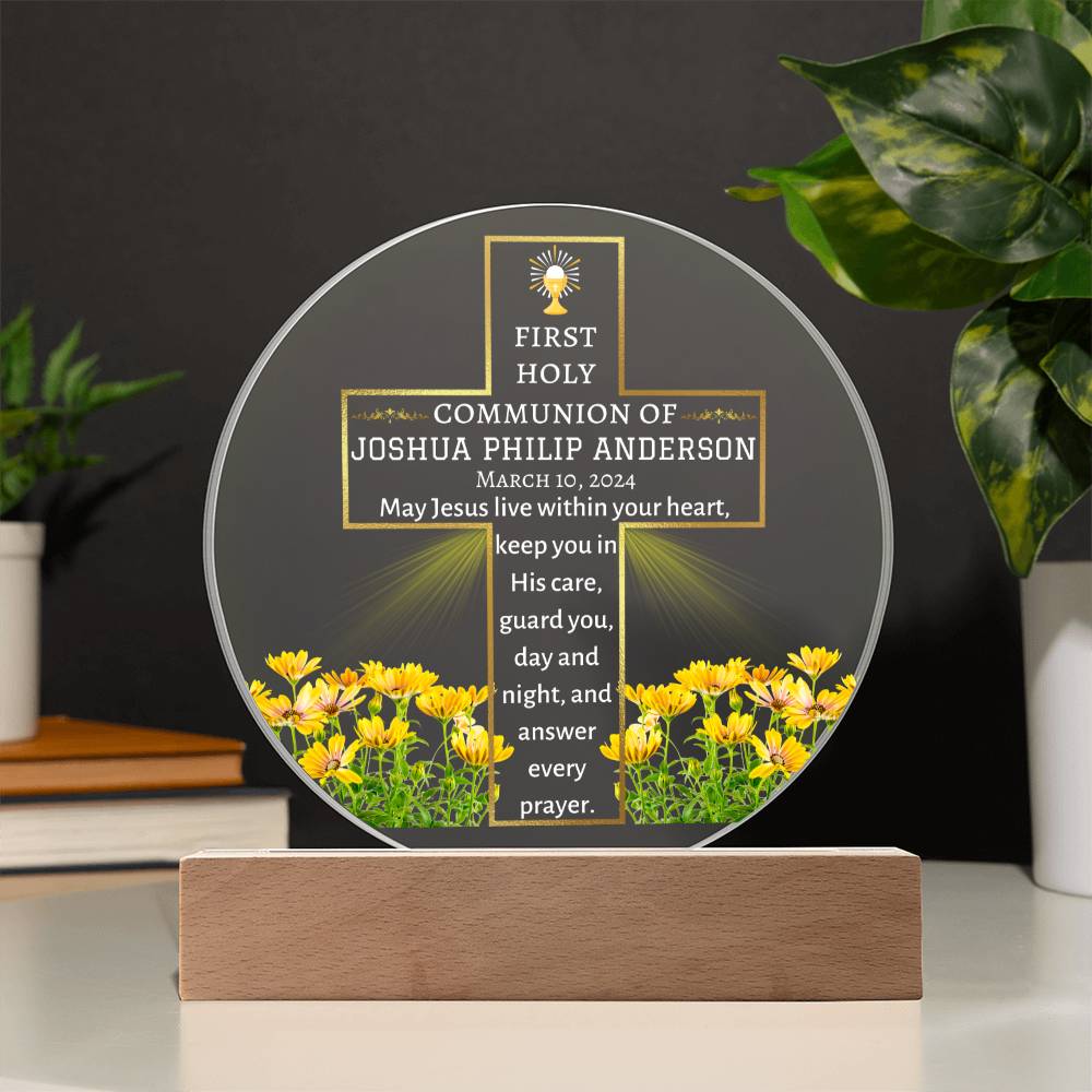 Printed Circle Acrylic Plaque, first Holy Communion gift for boy or girl