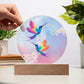 Printed Circle Acrylic Plaque with LED, Hummingbird gift for Mom on Mother's Day