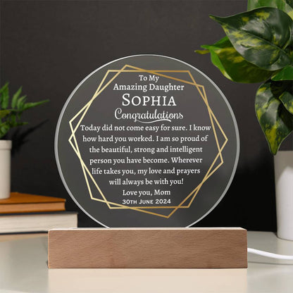 Printed Circle Acrylic Plaque with LED, graduation gift for daughter, class of 2024