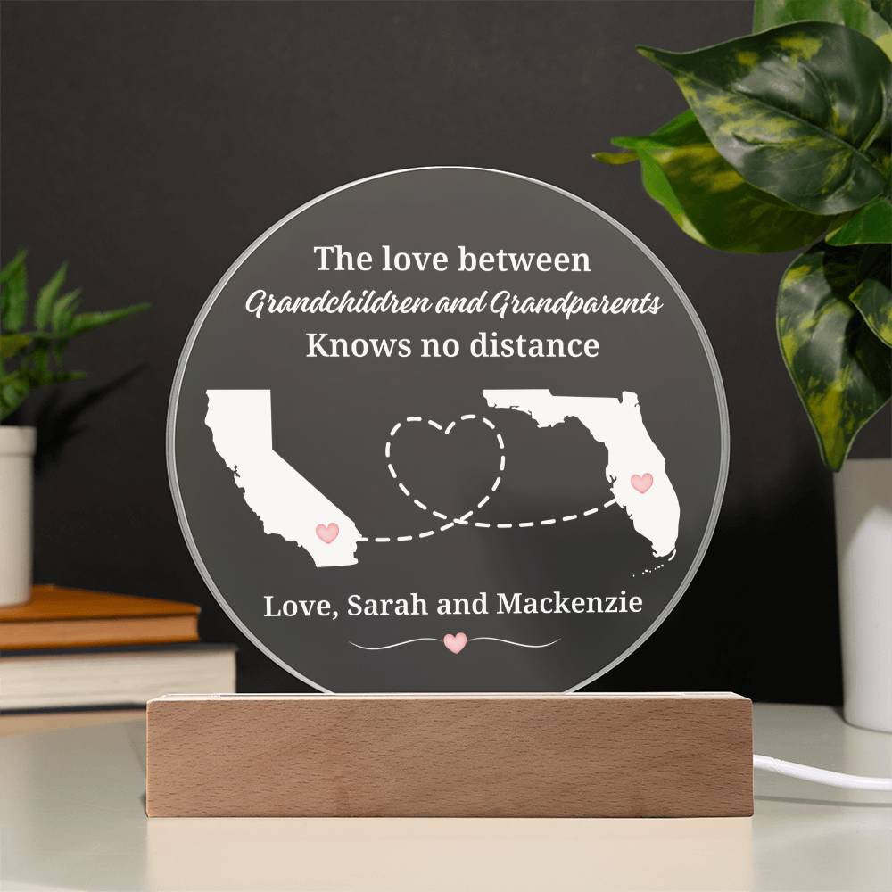 Printed Circle Acrylic Plaque with LED, gift for grandparents, grnadmother, grandfather