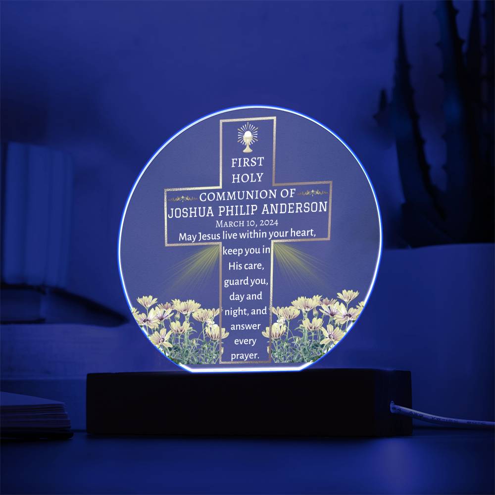 Printed Circle Acrylic Plaque, first Holy Communion gift for boy or girl