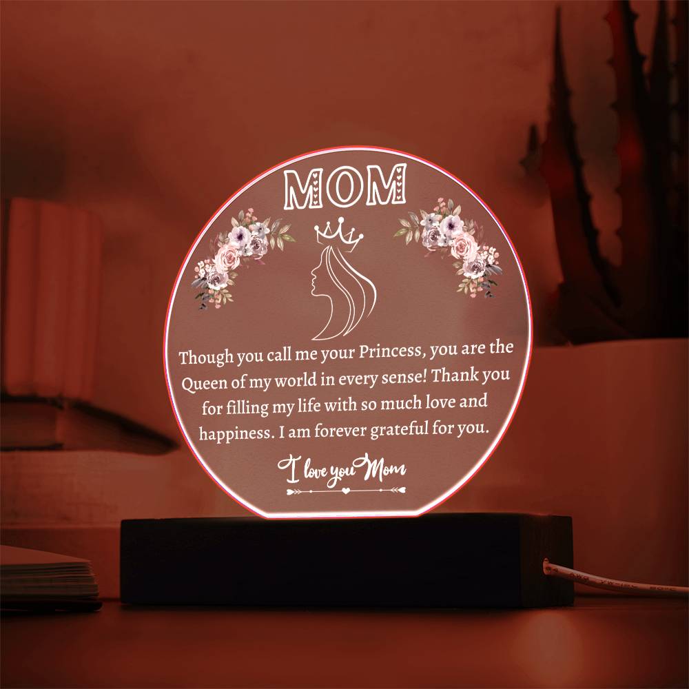 Printed Circle Acrylic Plaque, gift for Mother, Mom on Mother's Day, her birthday