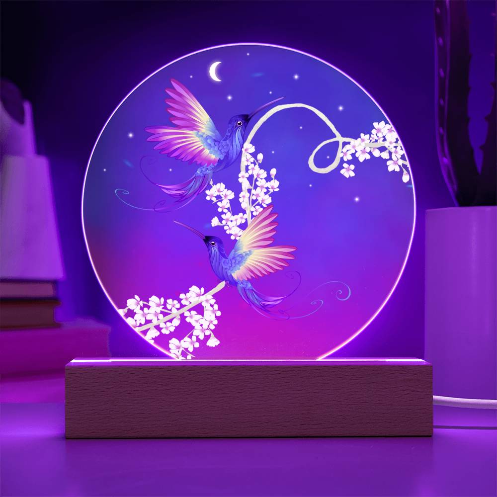 Printed Circle Acrylic Plaque with LED, Hummingbird gift for Mom on Mother's Day