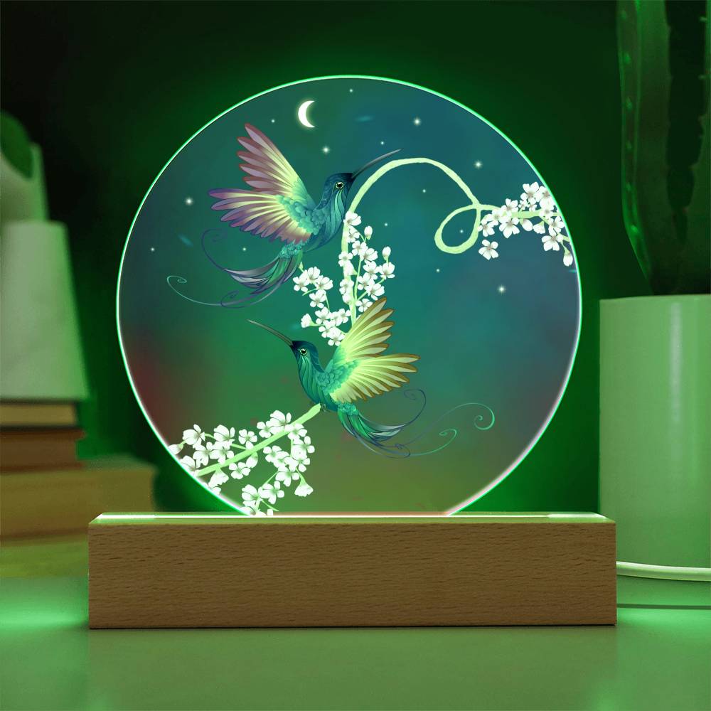 Printed Circle Acrylic Plaque with LED, Hummingbird gift for Mom on Mother's Day