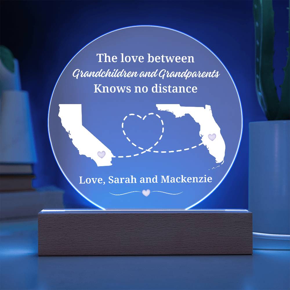 Printed Circle Acrylic Plaque with LED, gift for grandparents, grnadmother, grandfather