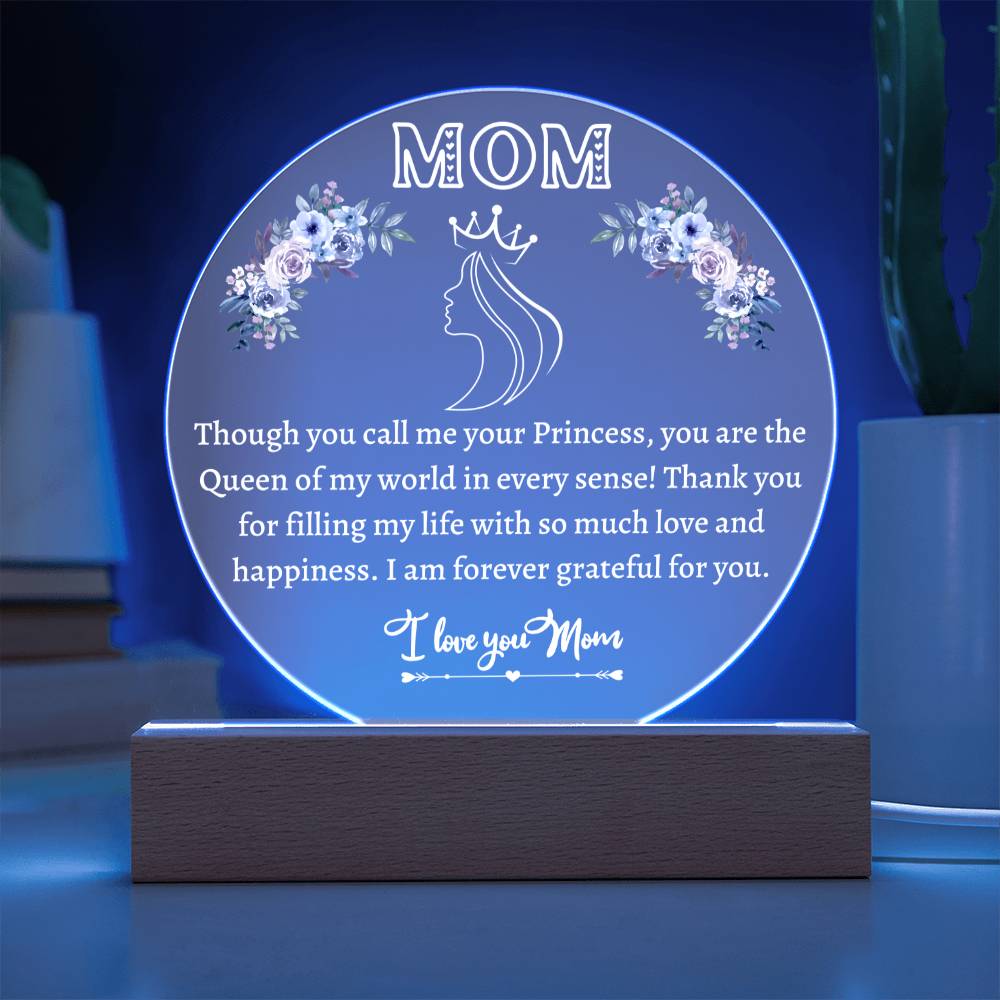 Printed Circle Acrylic Plaque, gift for Mother, Mom on Mother's Day, her birthday