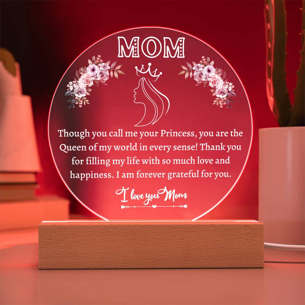 Printed Circle Acrylic Plaque, gift for Mother, Mom on Mother's Day, her birthday