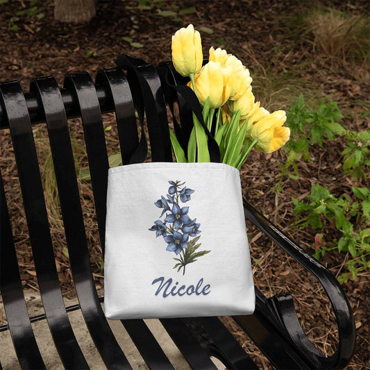 Personalized birth flower and name tote bag