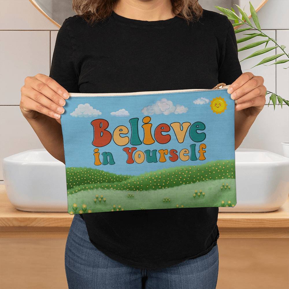 Large Fabric Zippered Pouch, Believe in Yourself