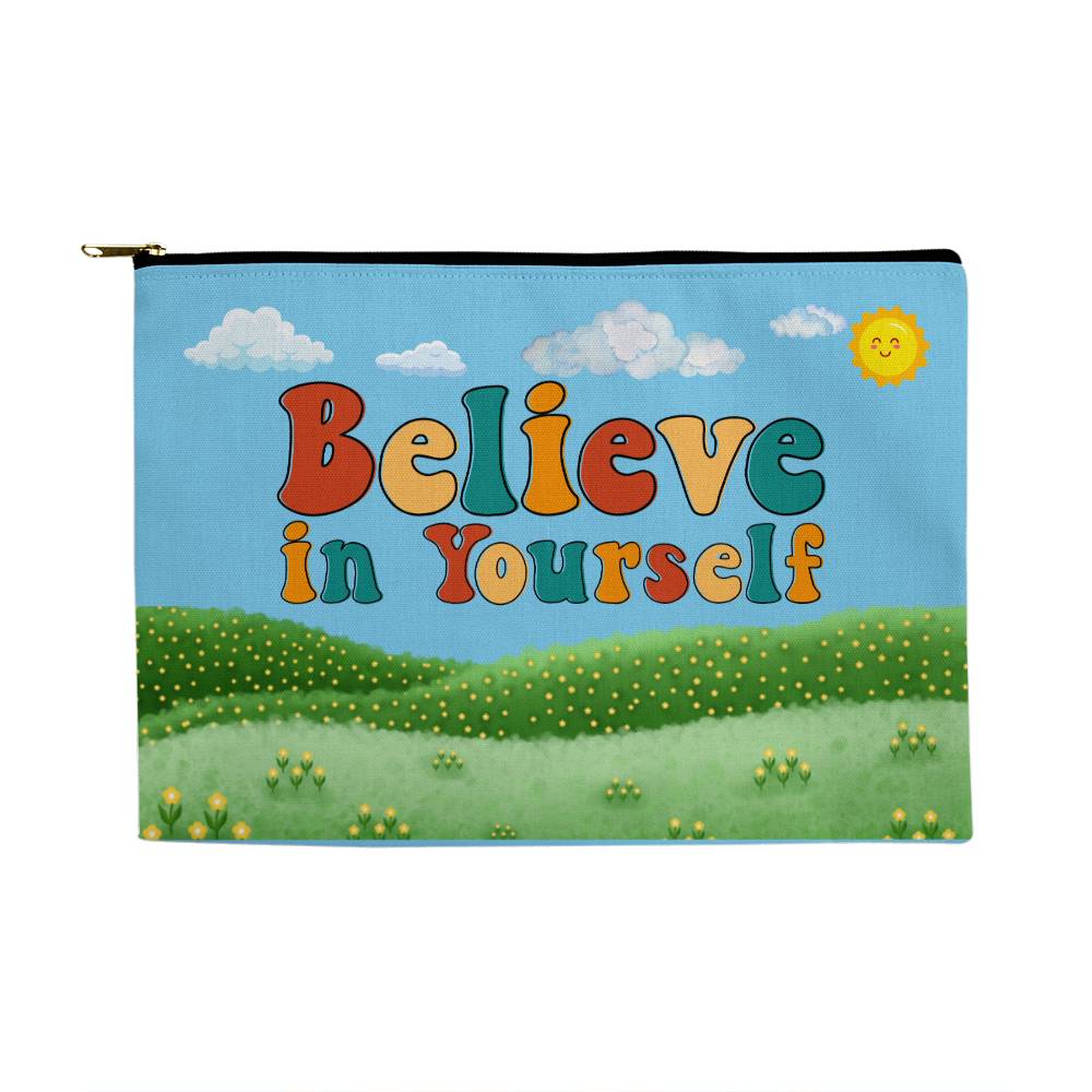 Large Fabric Zippered Pouch, Believe in Yourself