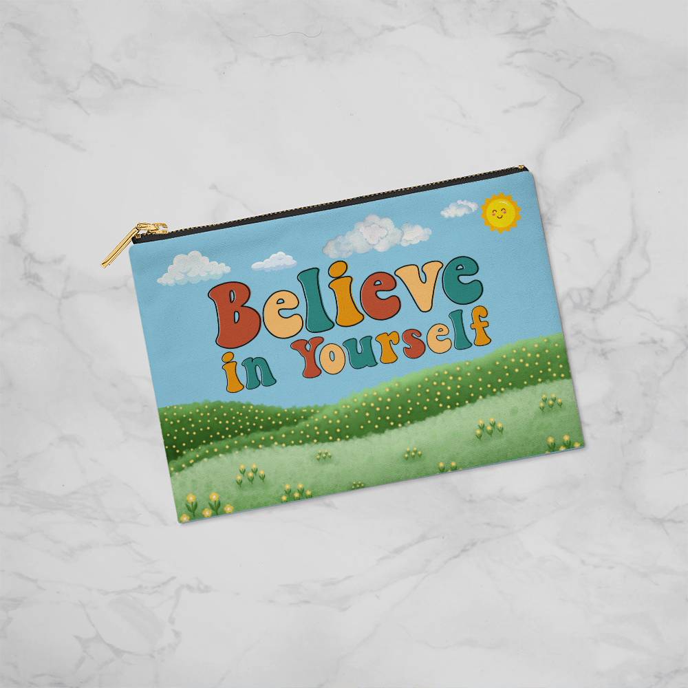 Large Fabric Zippered Pouch, Believe in Yourself