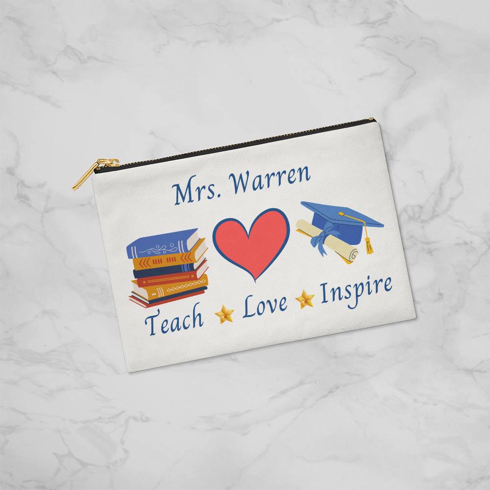 Fabric Zippered Pouch, Personalized Teacher appreciation gift