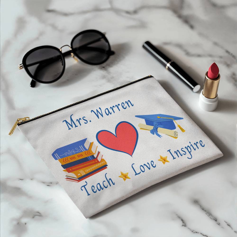 Fabric Zippered Pouch, Personalized Teacher appreciation gift