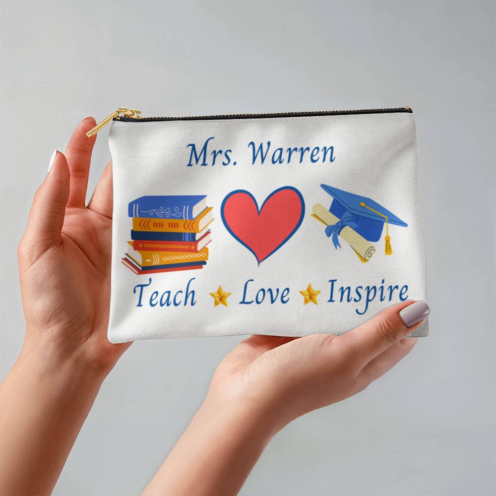 Fabric Zippered Pouch, Personalized Teacher appreciation gift