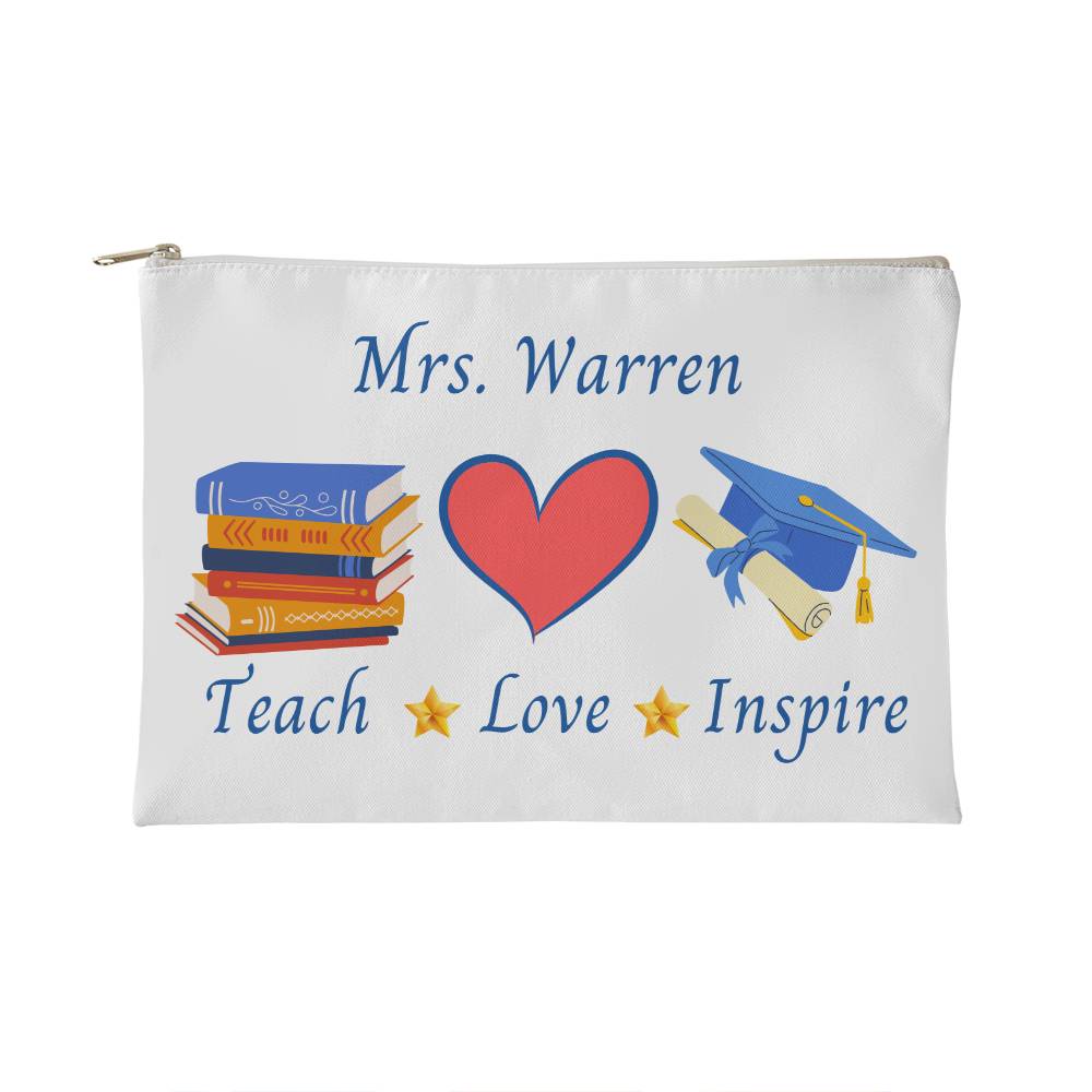 Fabric Zippered Pouch, Personalized Teacher appreciation gift