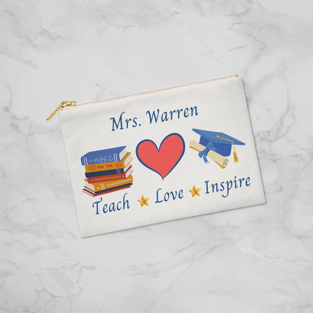 Fabric Zippered Pouch, Personalized Teacher appreciation gift