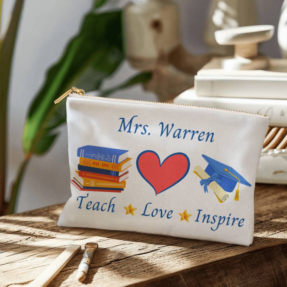 Fabric Zippered Pouch, Personalized Teacher appreciation gift