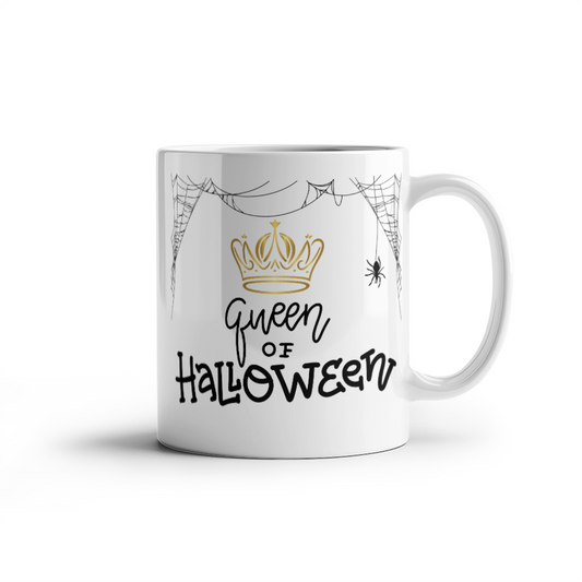 White Ceramic Mug, Halloween themed, Queen of Halloween