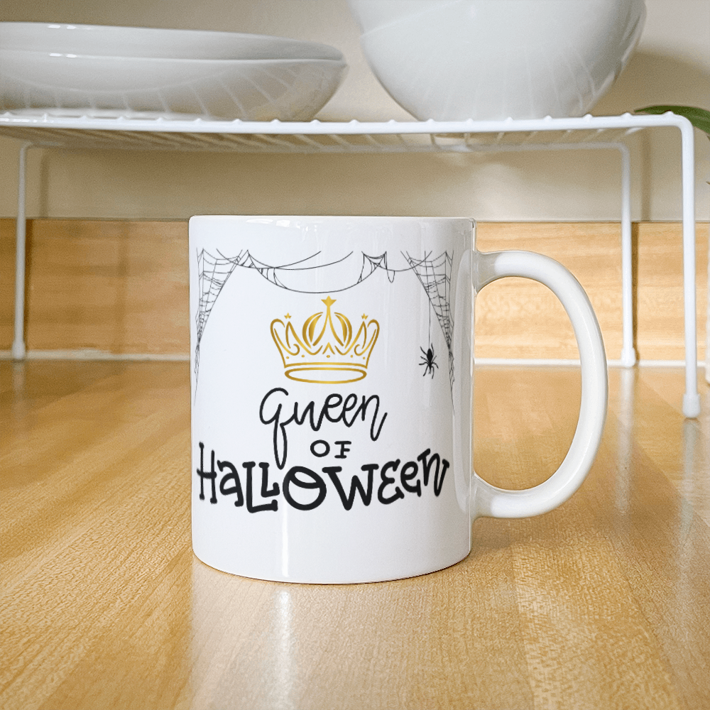 White Ceramic Mug, Halloween themed, Queen of Halloween